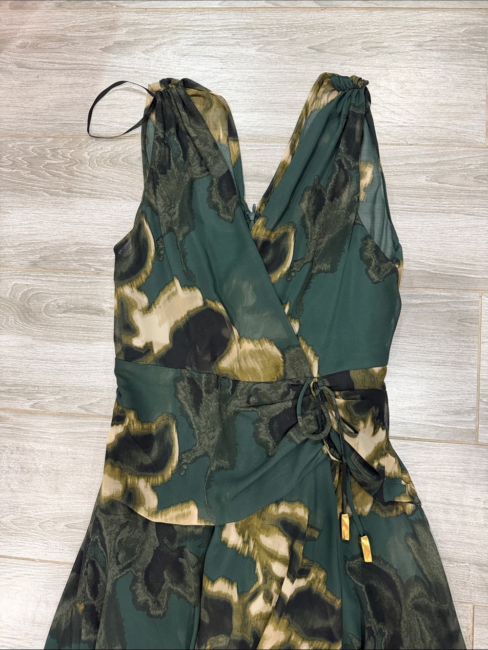 Donna Karan Green Floral Wrap Midi Dress size 12 - Picture 2 of 4